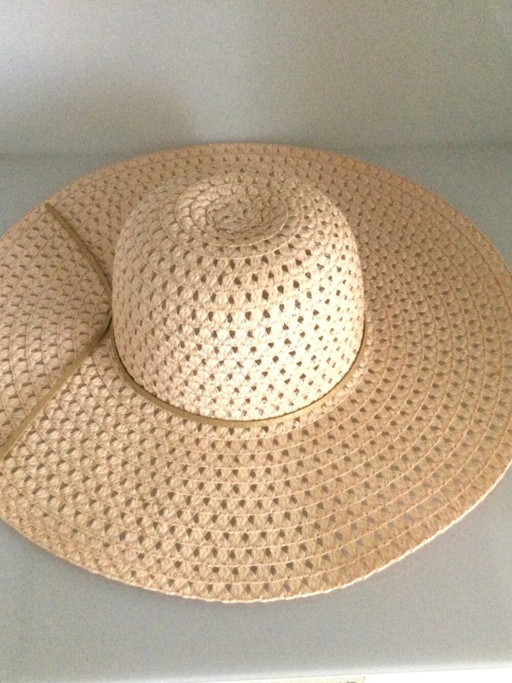 Salmon Pink Open Weave Floppy Straw-hat Gold Tie  17” diameter